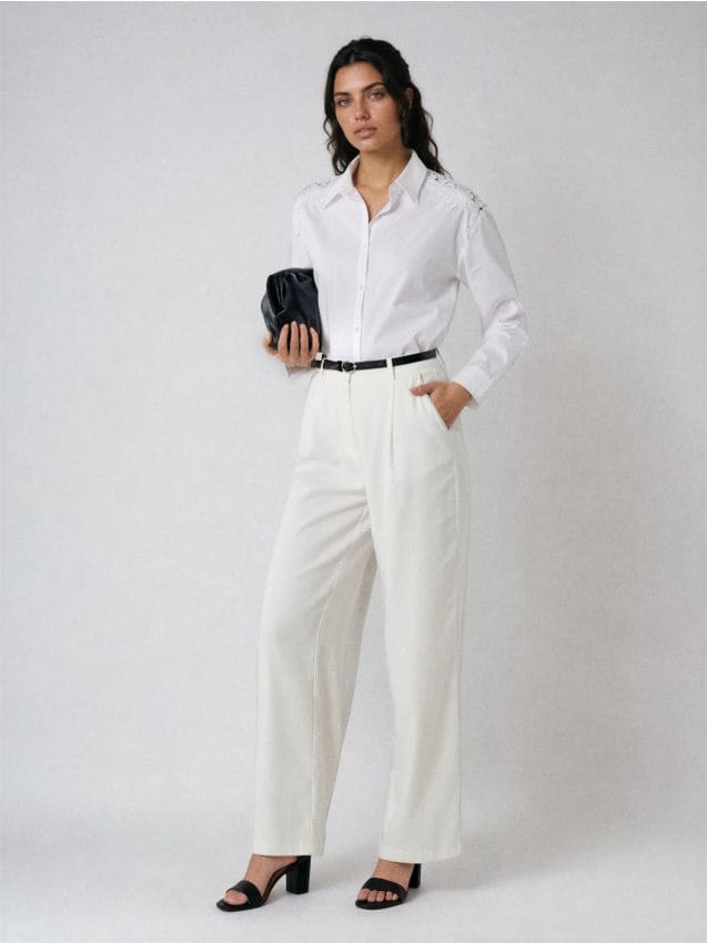 Sinsay - Spodnie palazzo z domieszką lnu - biały