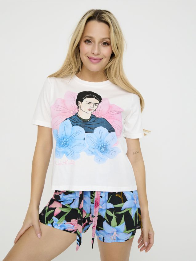 Sinsay - Dvojdielne pyžamo Frida Kahlo - krémová