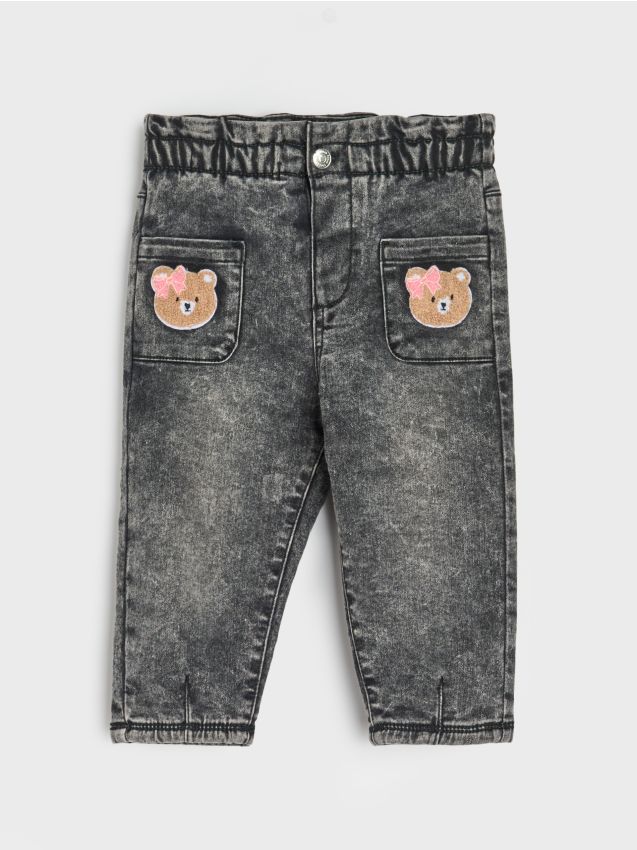 Sinsay - Jeans paperbag cu fleece în interior - gri