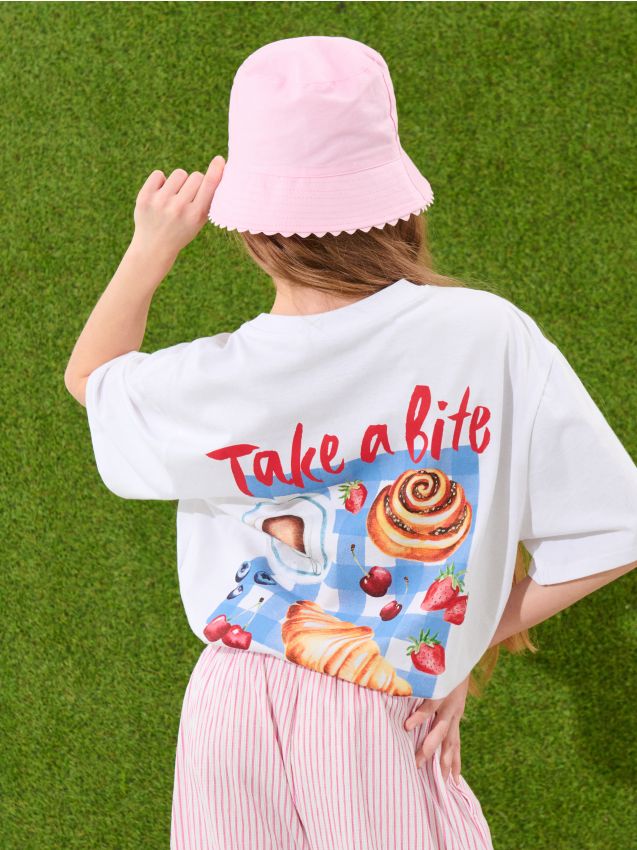 Sinsay - Tricou din bumbac cu imprimeu pe spate - alb