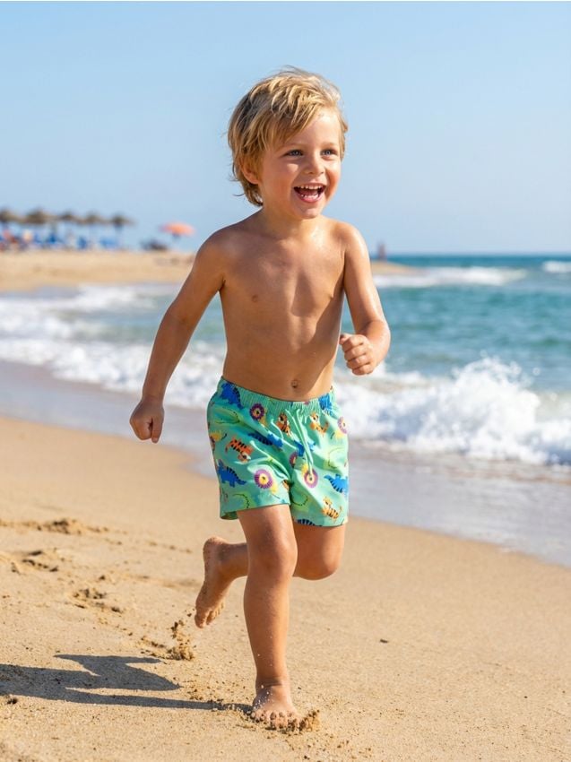 Sinsay - Șorturi de baie cu motiv de dinozauri - verde-pal