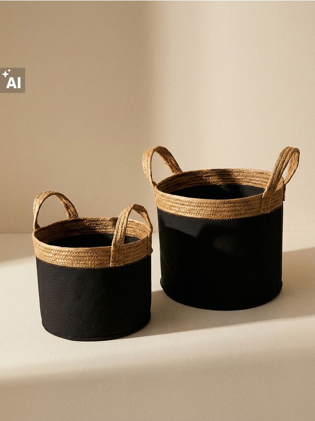 Sinsay - Coșuri de depozitare cu mânere împletite 2 pack - negru