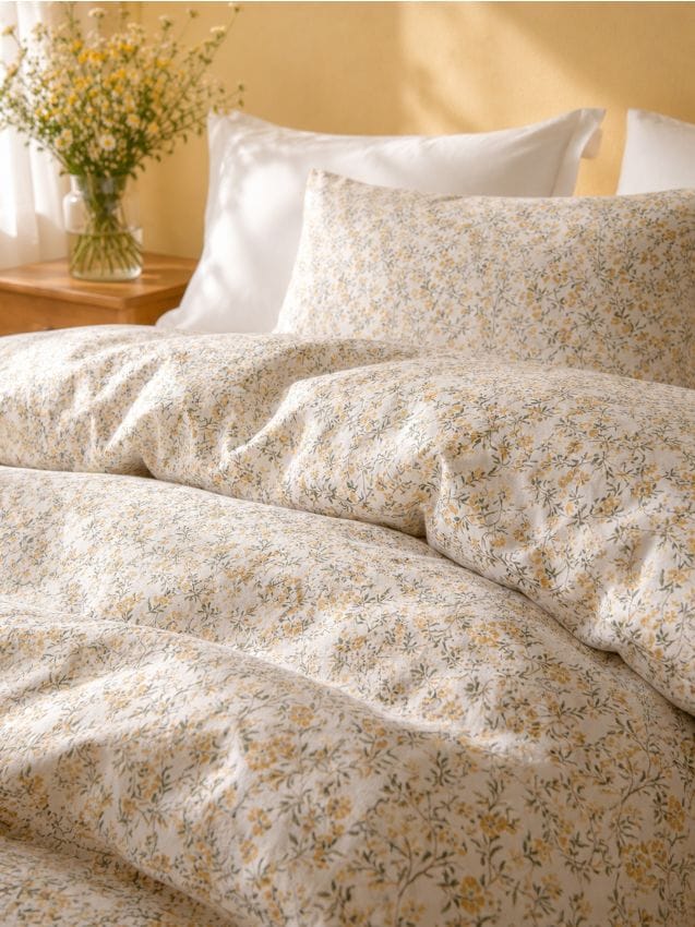 Sinsay - Set de lenjerie de pat din bumbac cu motiv floral - galben-muștar