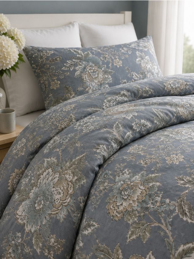 Sinsay - Set de lenjerie de pat din bumbac cu motiv floral - albastru-verzui