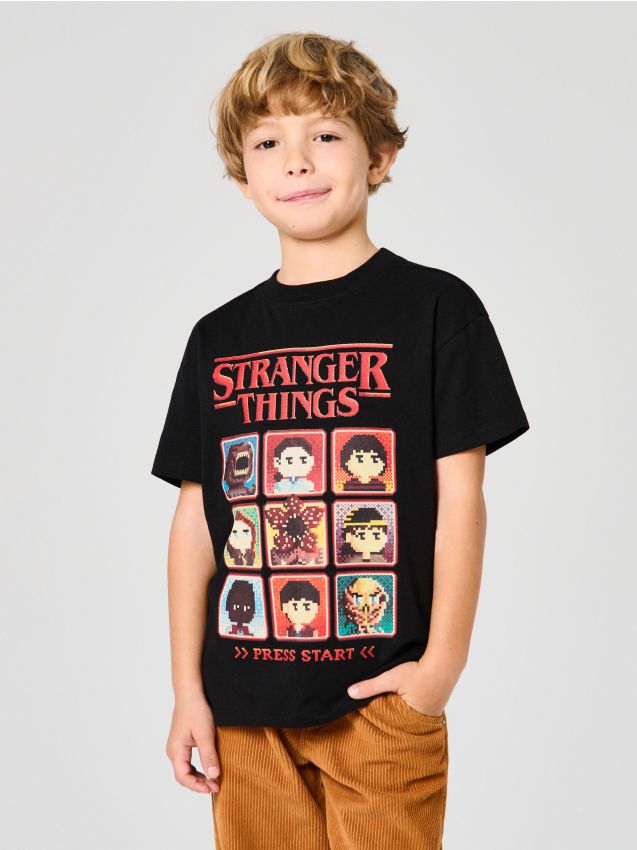 Sinsay - Bavlnená košeľa s potlačou Stranger Things - čierna