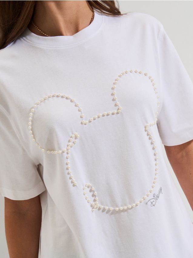 Sinsay - Tricou din bumbac cu aplicație 3D Minnie Mouse - crem