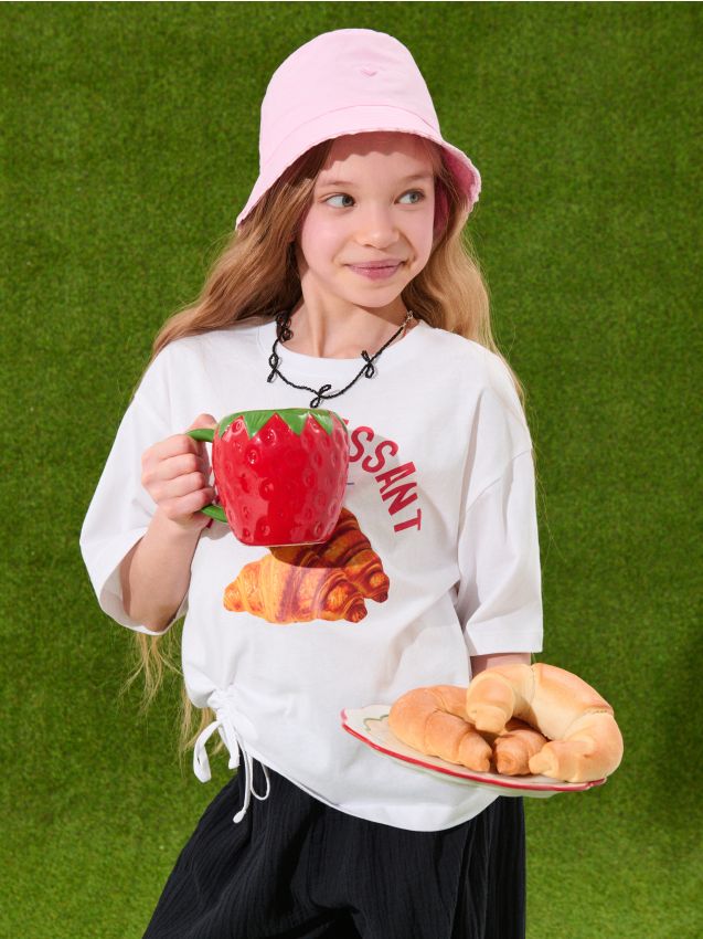 Sinsay - Tricou oversize din bumbac cu legare - alb