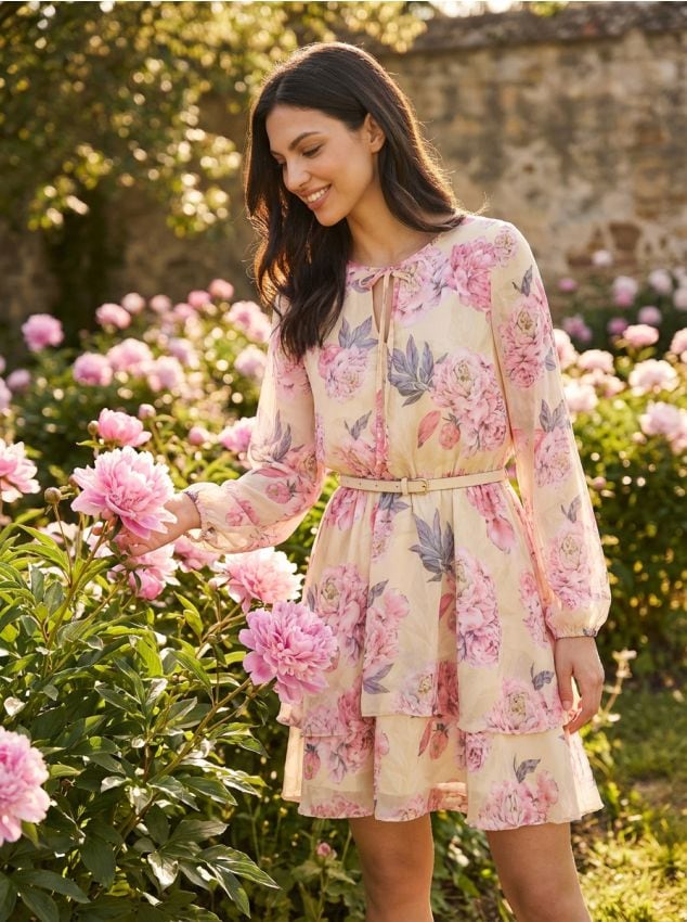 Sinsay - Rochie mini cu imprimeu floral cu curea - multicolor