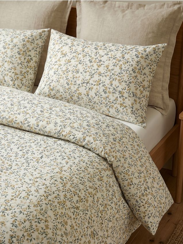 Sinsay - Set de lenjerie de pat din bumbac cu motiv floral - galben-muștar