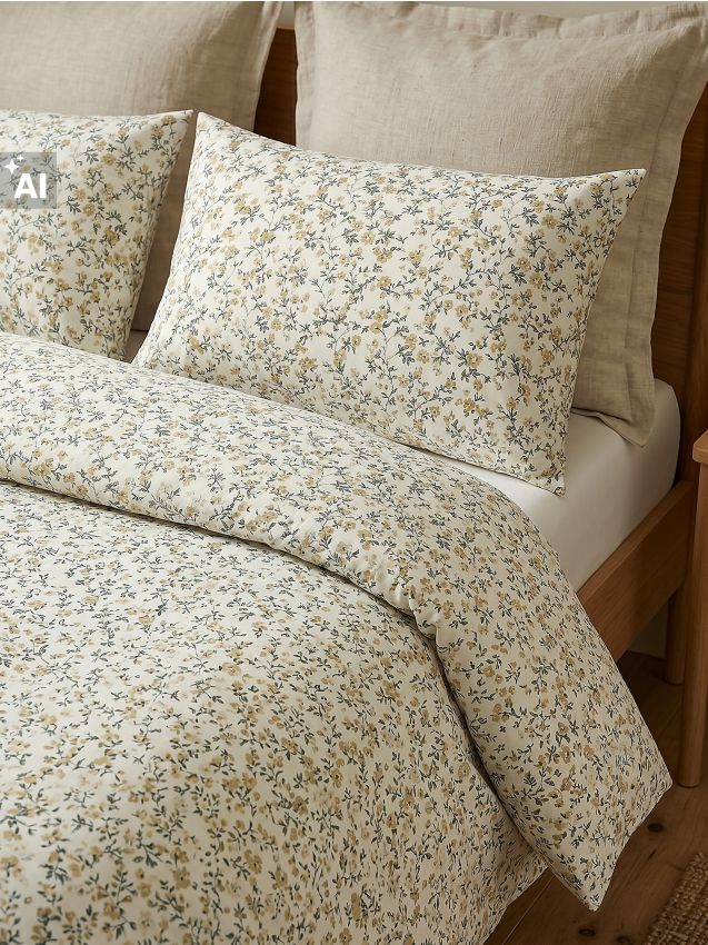 Sinsay - Set de lenjerie de pat din bumbac cu motiv floral - galben-muștar