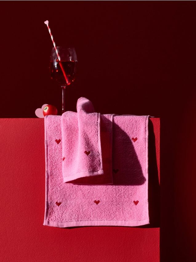 Sinsay - Bavlnené uteráky so srdiečkami 2 ks - ružová