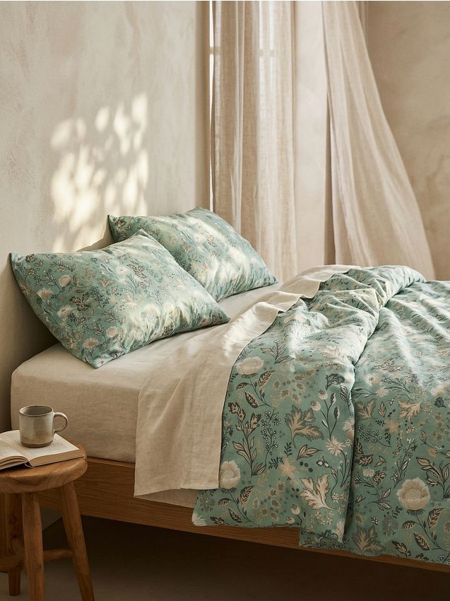 Sinsay - Set de lenjerie de pat cu imprimeu vegetal - turcoaz