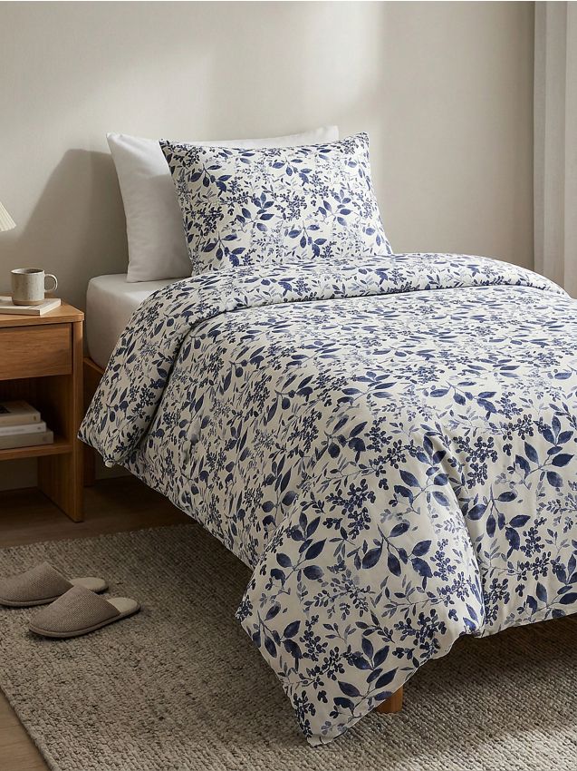 Sinsay - Set de lenjerie de pat din bumbac cu motiv vegetal - bleumarin