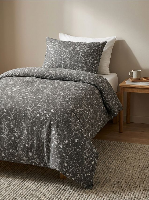Sinsay - Set de lenjerie de pat din bumbac cu motiv vegetal - negru-antracit