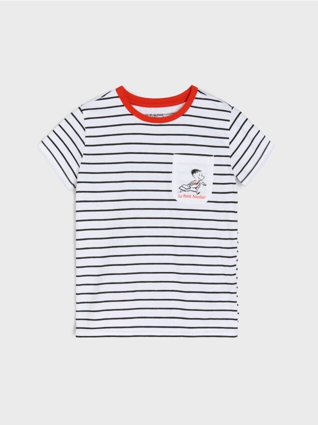 Sinsay - Tricou din bumbac în dungi Le Petit Nicolas - alb
