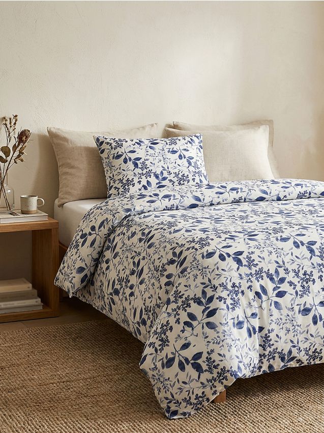 Sinsay - Set de lenjerie de pat din bumbac cu motiv vegetal - bleumarin