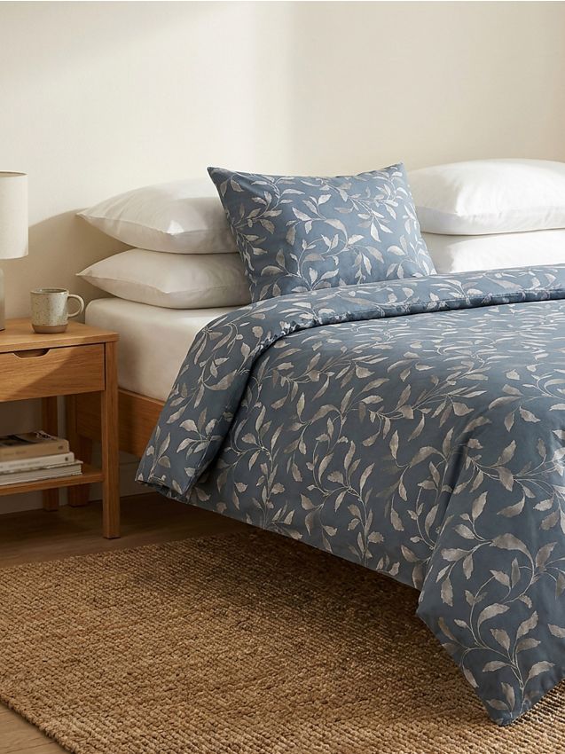 Sinsay - Set de lenjerie de pat din bumbac cu motiv vegetal - gri-neutru