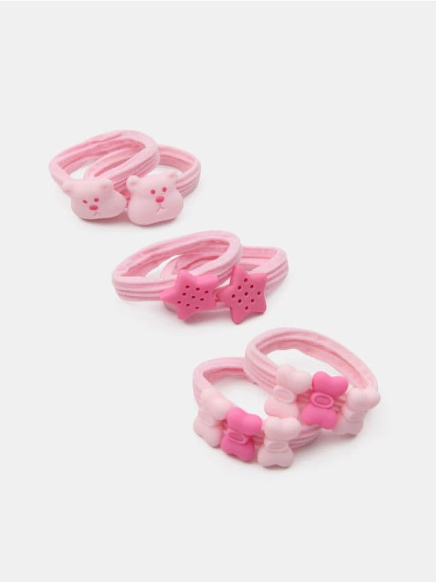 Sinsay - Set de elastice pentru păr cu aplicații 3D 6 buc. - roz-pastel
