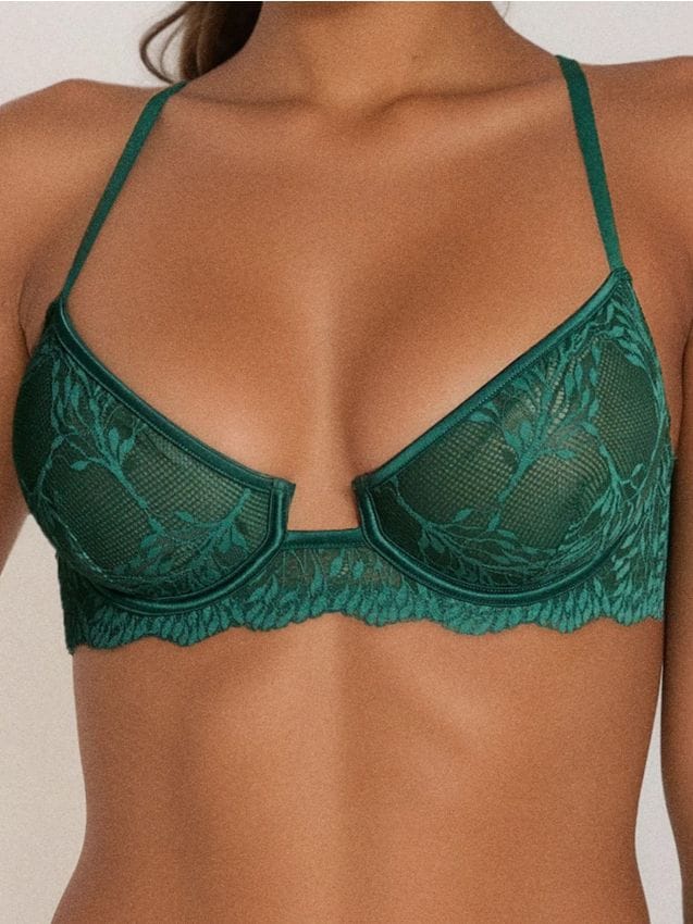 Sinsay - Čipková podprsenka bez vypchávok s dekoratívnym chrbtom - tmavozelená