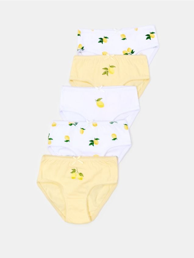 Sinsay - Chiloți din bumbac cu model lămâi 5 pack - galben-deschis