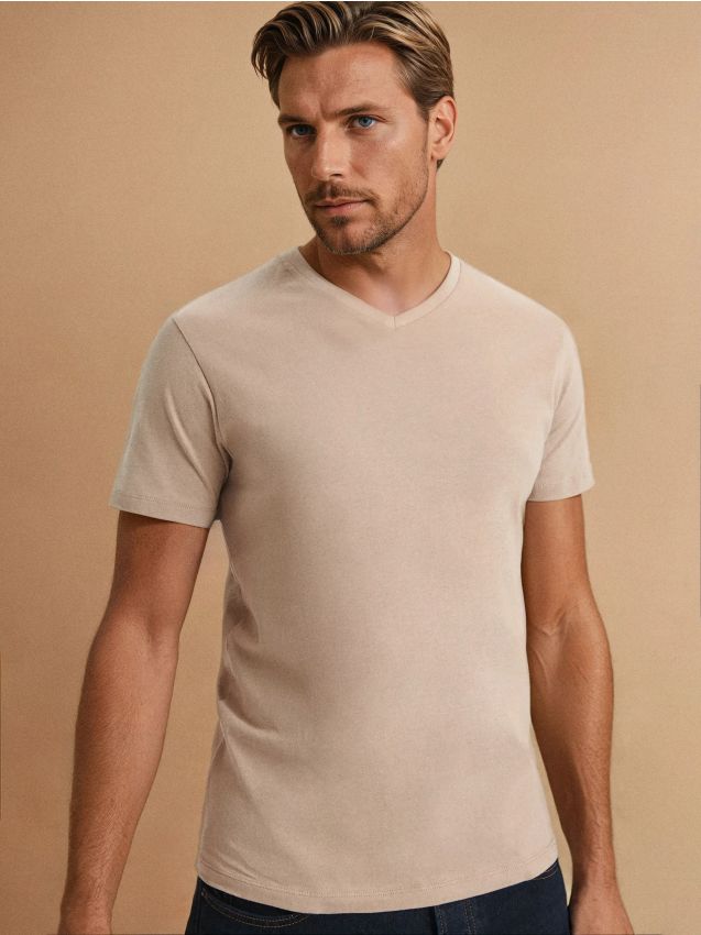 T-shirt basic in cotone - beige