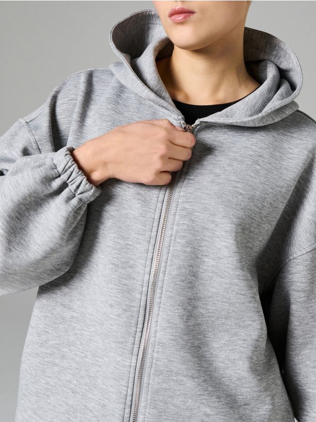 Sinsay - Bluza dresowa z kapturem i ściągaczami - szary