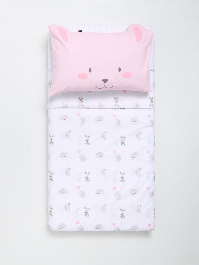 Sinsay - Komplet pościeli dziecięcej z motywem zajączka i prześcieradłem - biały