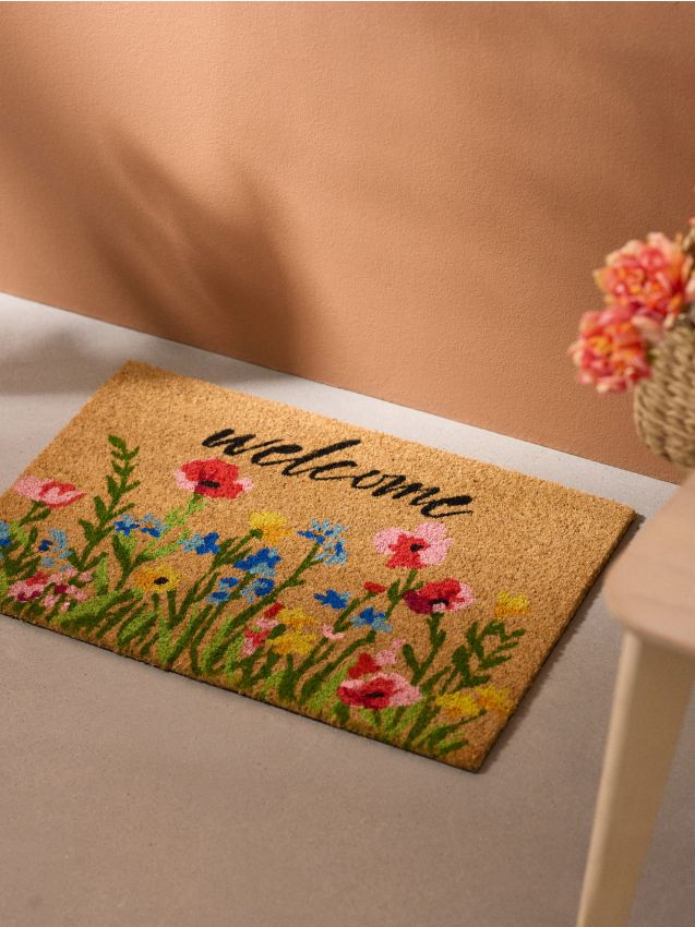 Sinsay - Preș cu motiv floral și inscripție - bej