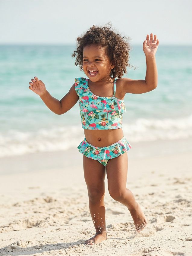 Sinsay - Costum de baie din două piese cu motiv de flamingi și volan - multicolor