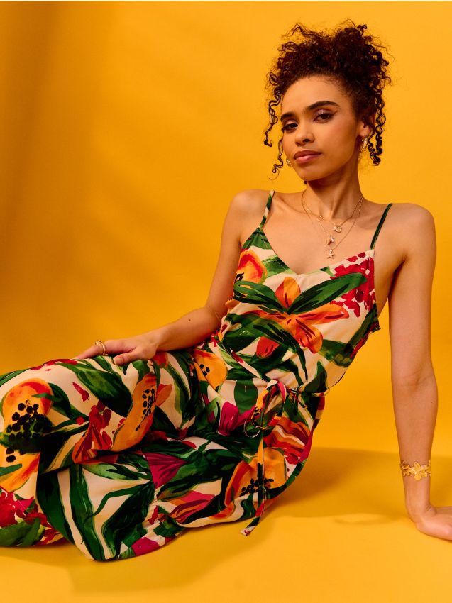 Sinsay - Rochie midi din viscoză cu model și bretele - multicolor