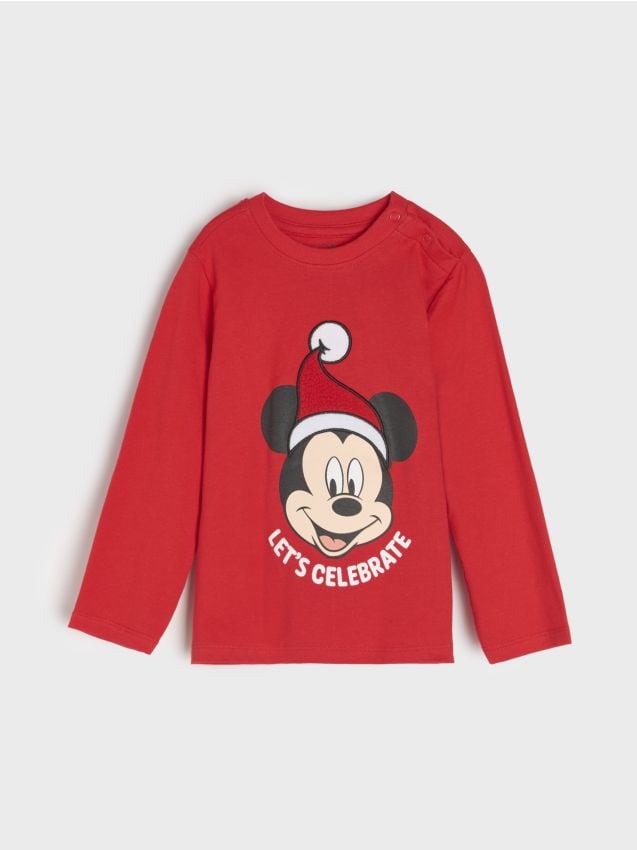 Sinsay - T-krekls ar garām piedurknēm Mickey Mouse - sarkans