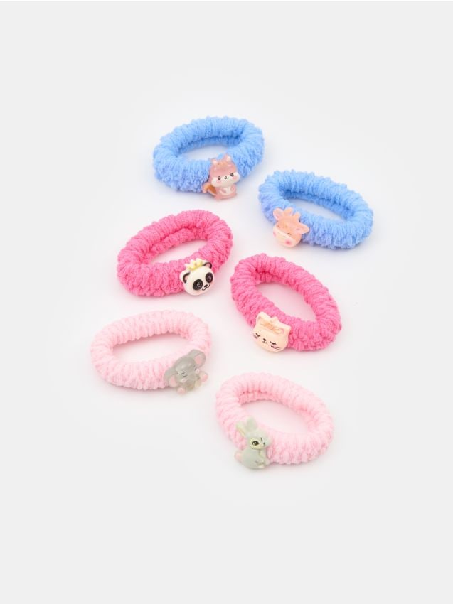 Sinsay - Set de elastice de păr cu motive animale 6 pack - roz-pastel