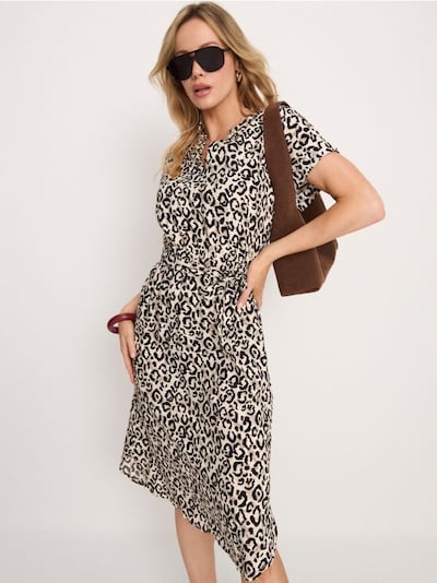 Viskozna midi haljina s kimono rukavima i leopard uzorkom