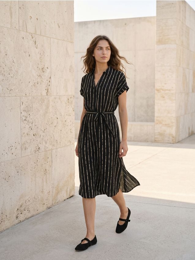 Sinsay - Rochie midi din viscoză cu mâneci kimono în dungi - negru