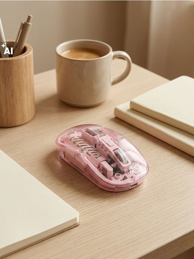 Sinsay - Mouse wireless cu carcasă transparentă - roz-pastel