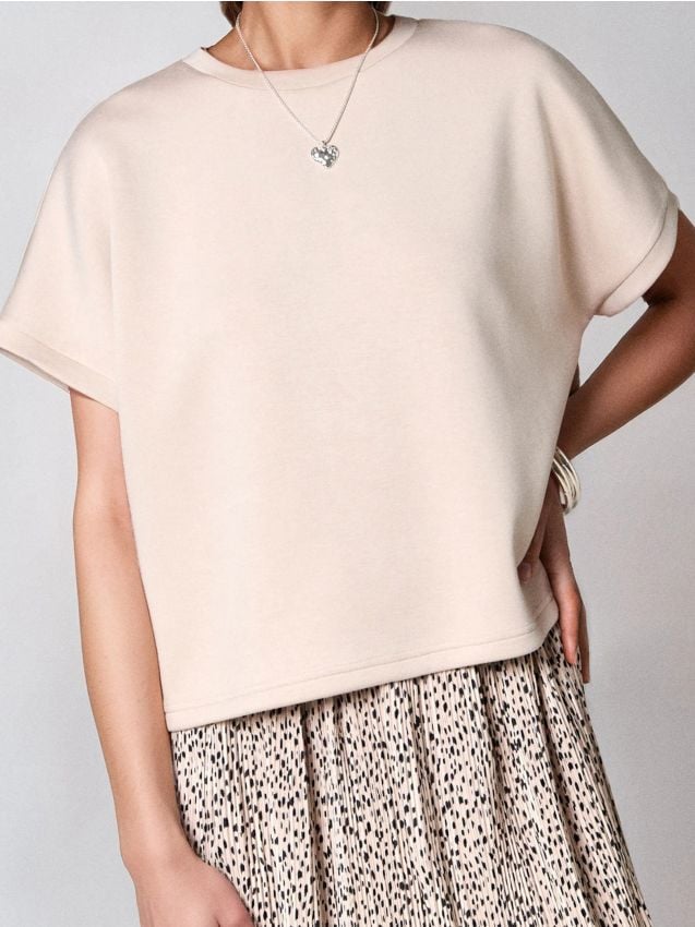 Sinsay - Bluza z krótkim rękawem soft touch - beżowy