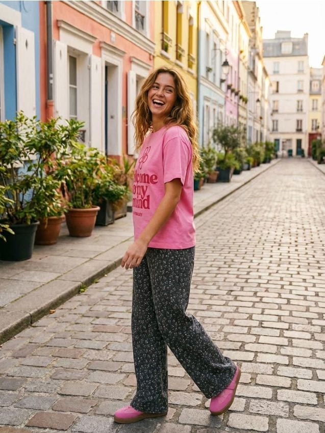 Sinsay - Bawełniana koszulka z nadrukiem na plecach S.W. Smiley® - różowy