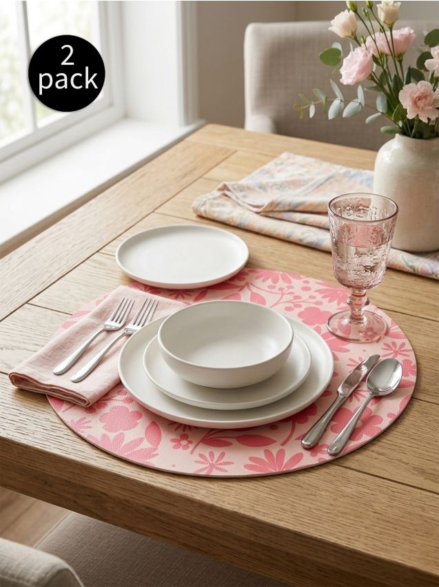 Sinsay - Set suporturi de masă rotunde cu motiv floral 2 pack - roz