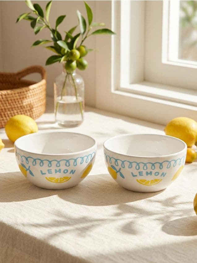 Sinsay - Boluri ceramice cu motiv de lămâi 2 pack - albastru-pal