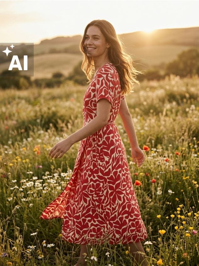 Sinsay - Rochie midi petrecută din viscoză cu imprimeu floral - roșu