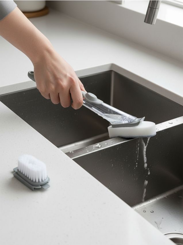 Sinsay - Perie de curățare cu dozator de lichid și două capete interschimbabile - gri deschis