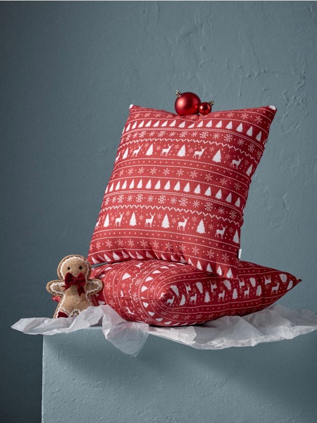 Sinsay - Set de fețe de pernă de Crăciun cu model scandinav - roșu