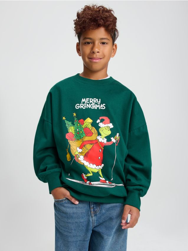 Sinsay - Hanorac crewneck Grinch - green spruce