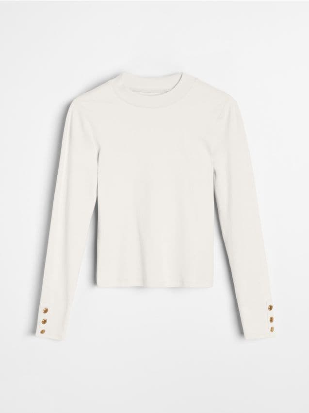 Sinsay - Bawełniana bluzka z ozdobnymi guzikami - kremowy