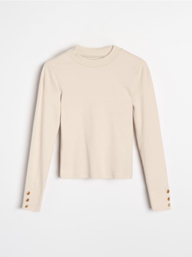 Sinsay - Bluză din bumbac cu nasturi decorativi - nude