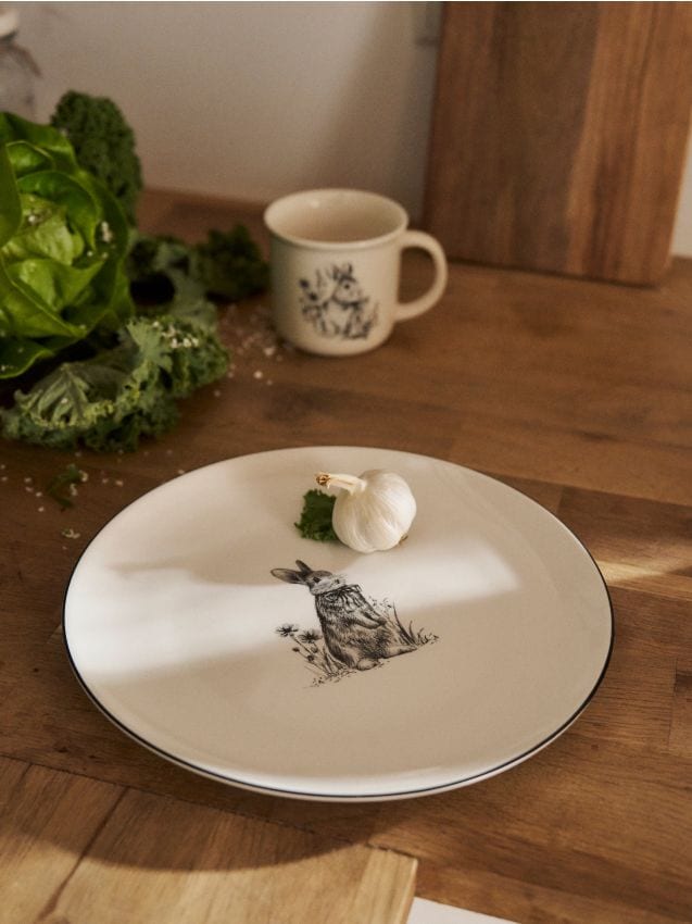 Sinsay - Farfurii ceramice de Paște cu motiv de iepuraș 2-pack - negru