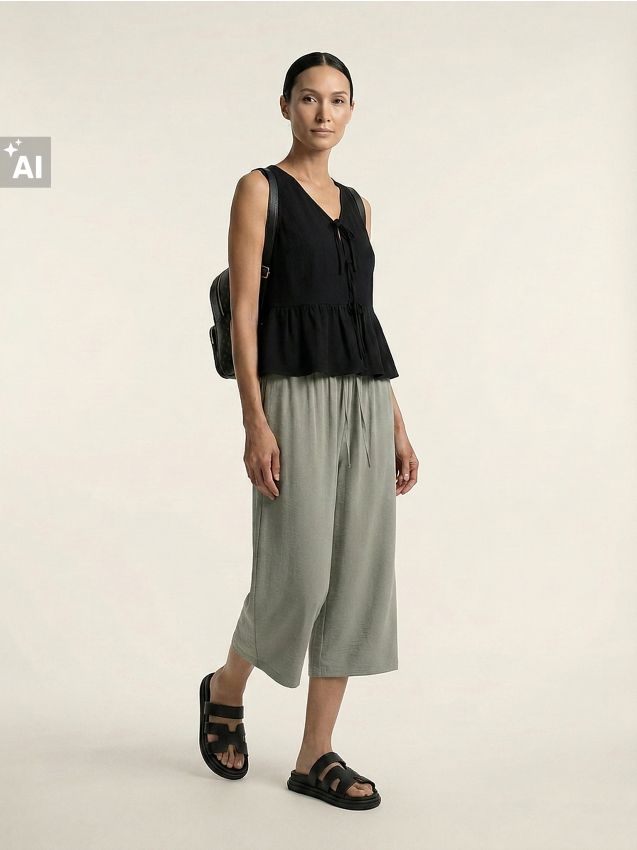 Sinsay - Pantaloni culotte cu buzunare - verde-închis
