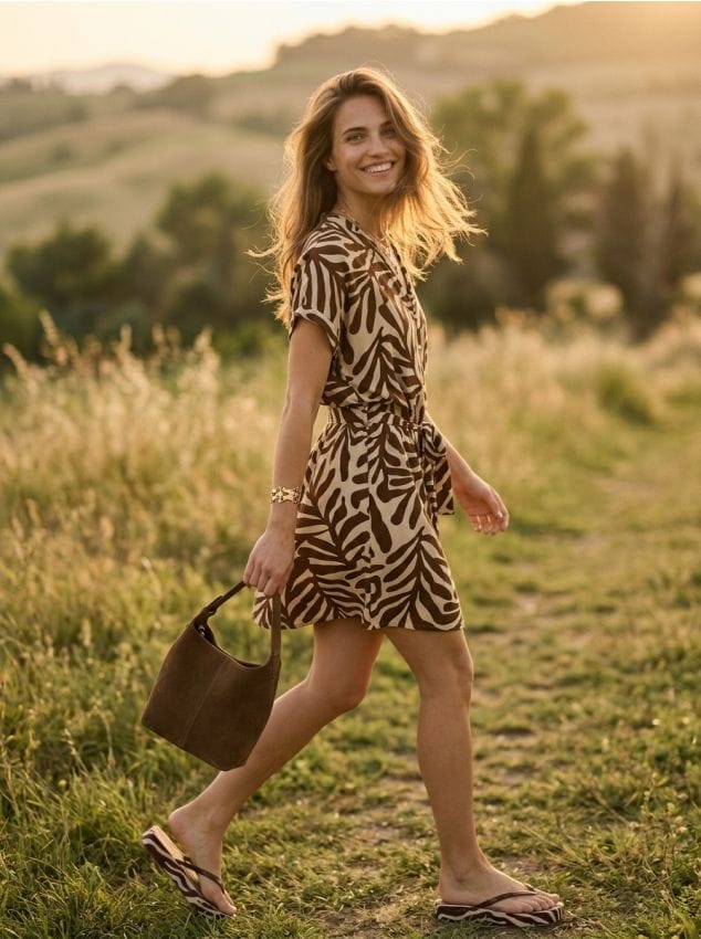 Sinsay - Rochie mini din vâscoză cu curea din material - brun-auriu