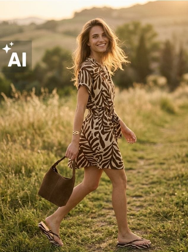 Sinsay - Rochie mini din vâscoză cu curea din material - brun-auriu