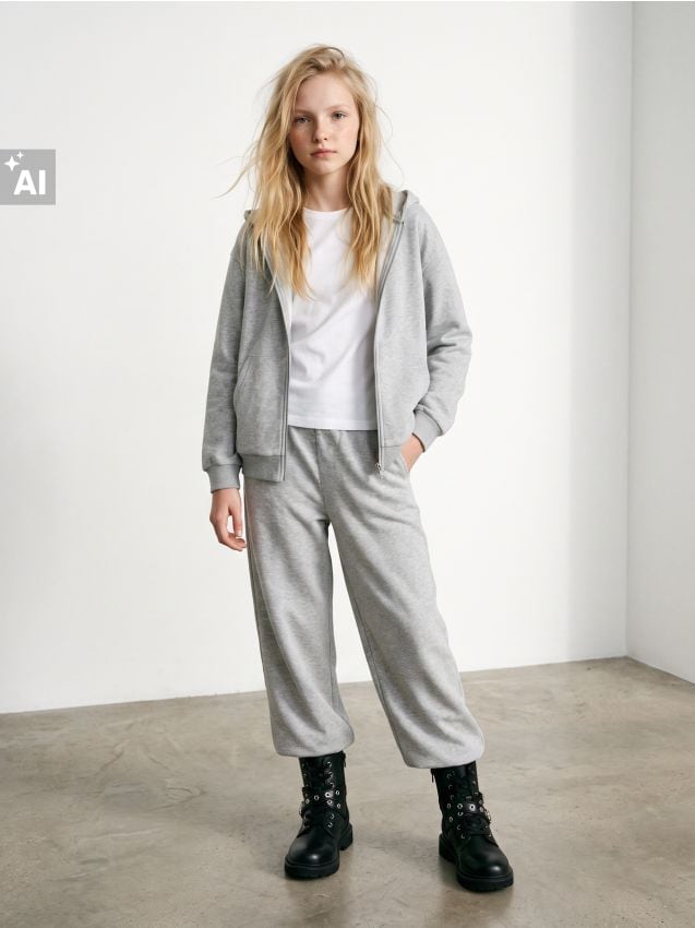 Sinsay - Pantaloni de trening jogger oversize - gri deschis